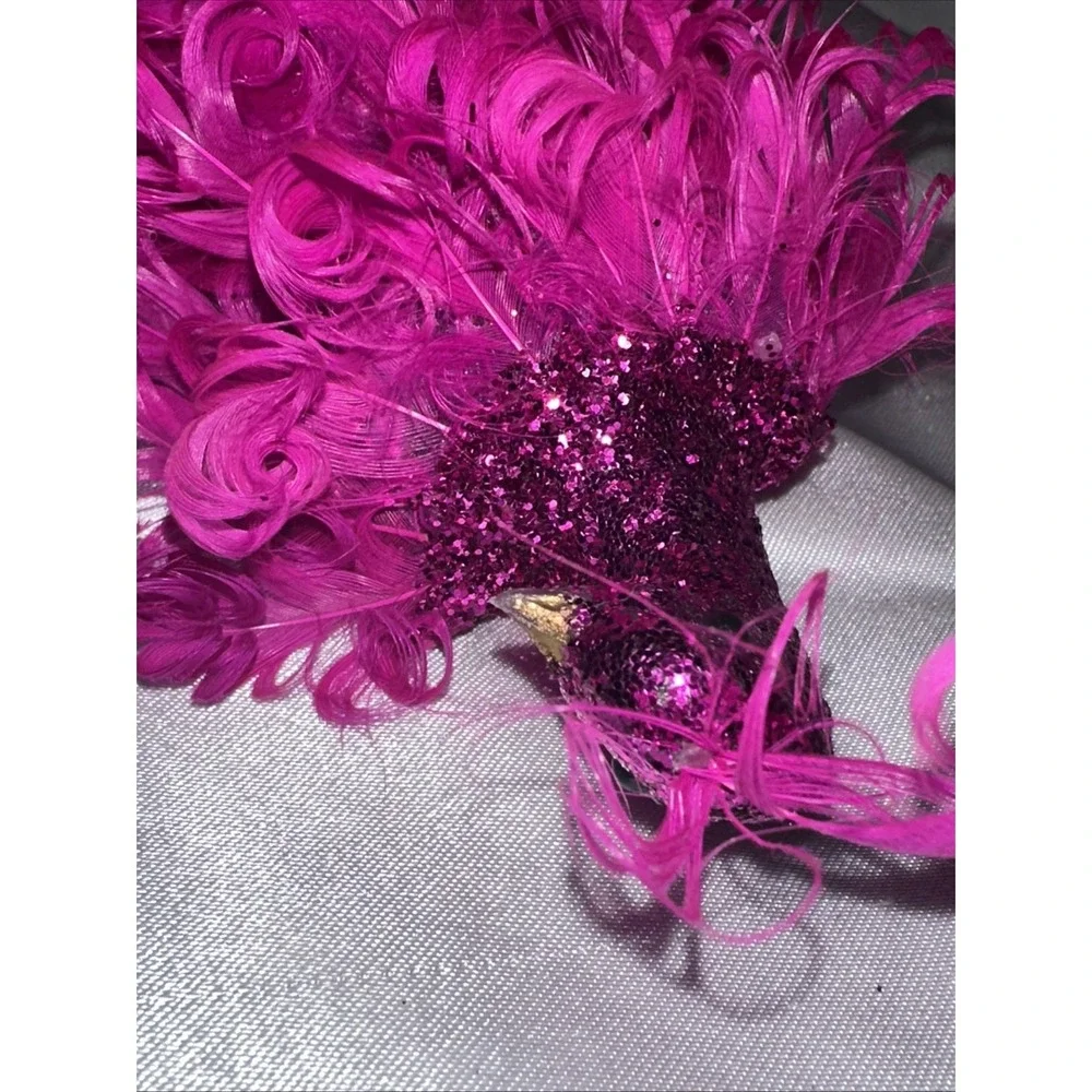 Pink Purple Glitter Peacock Feather Christmas Ornament Clip On Long Tail 16 Inch